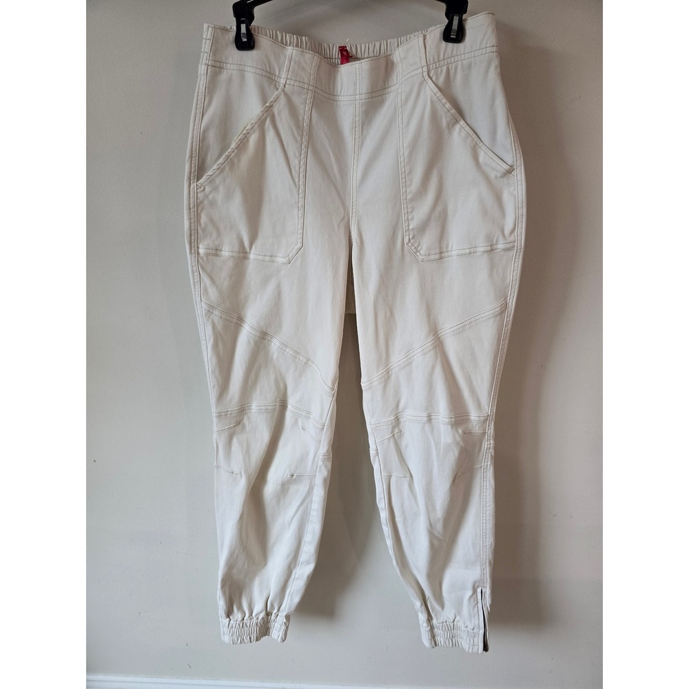 Spanx Stretch‎ Twill Ankle Cargo Joggers Cream Off White XL Pull On Zipper Cuff